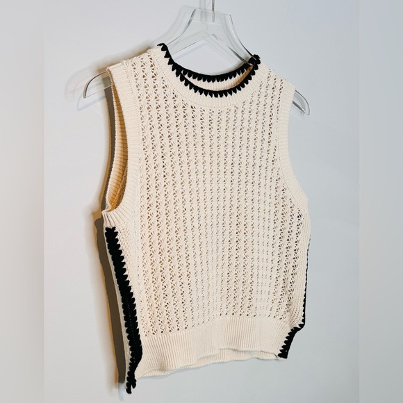 Varley Delaney Knit Beige Birch Black Trim Vest Top Sweater Shirt - Picture 7 of 16